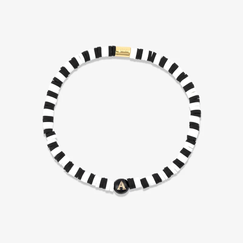 Ladies Bracelets with Milarite-Black and White Alphabet Stretch Bracelet