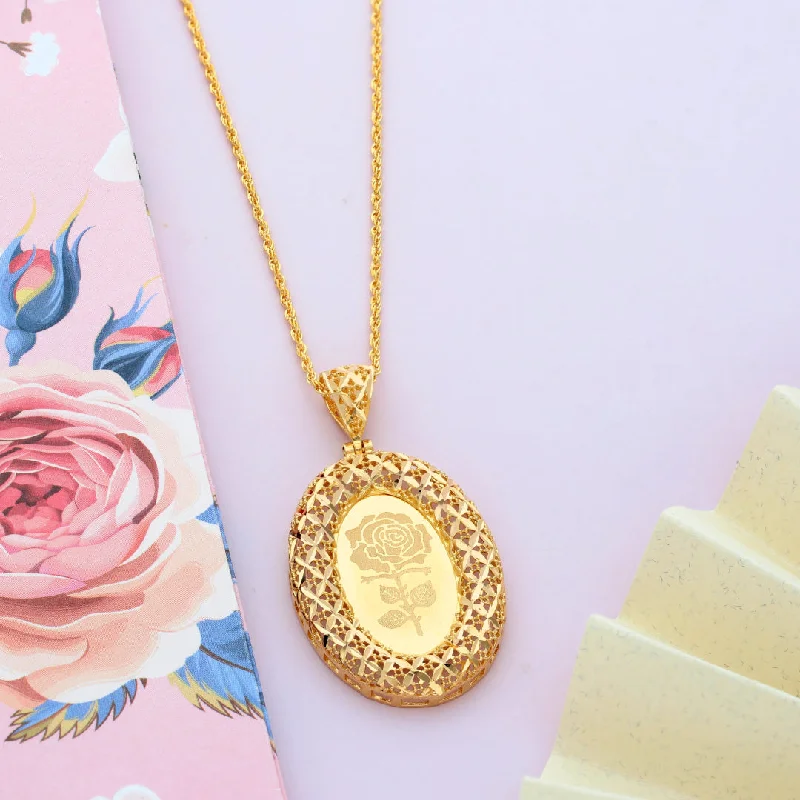 Ladies Infinity Necklaces -grandmother necklaces -Gold Necklace (Chain Oval Shaped Rose Frame Pendant) 21KT - FKJNKL21KM9616