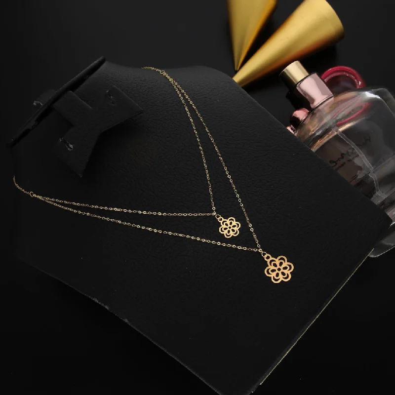 Ladies Modern Necklaces -picture locket necklaces -Gold Double Layered Cherry Blossoms Shaped Necklace 21KT - FKJNKL21KM9796