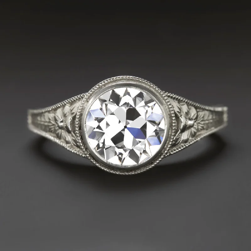 Simple Engagement Rings -2ct LAB CREATED DIAMOND ENGAGEMENT RING OLD EUROPEAN CUT VINTAGE STYLE PLATINUM