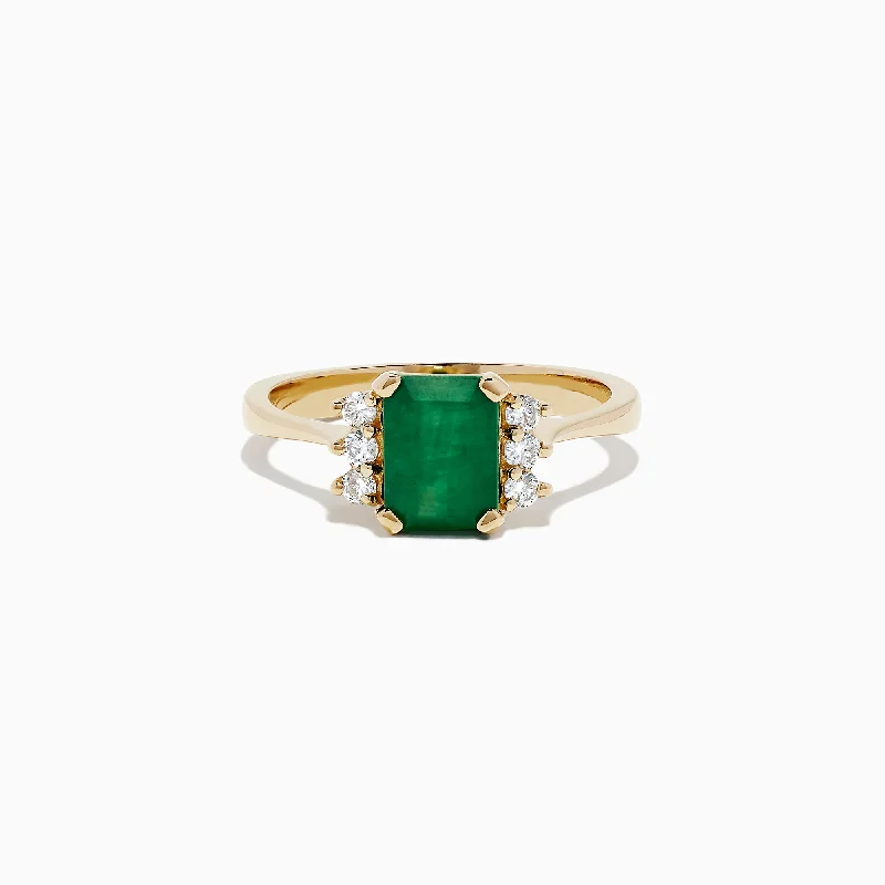 topaz women's rings -Brasilica 14K Yellow Gold Emerald and Diamond Ring, 1.57 TCW