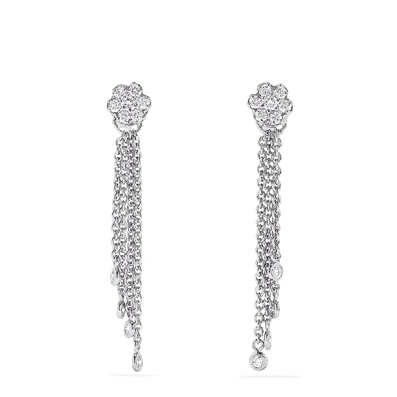 Ladies Cheap Earrings -Bouquet 14K White Gold Diamond Tassel Earrings, 0.53 TCW