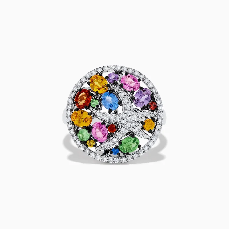 sun and moon women's rings -Watercolors 14K White Gold Diamond and Multi Sapphire Ring