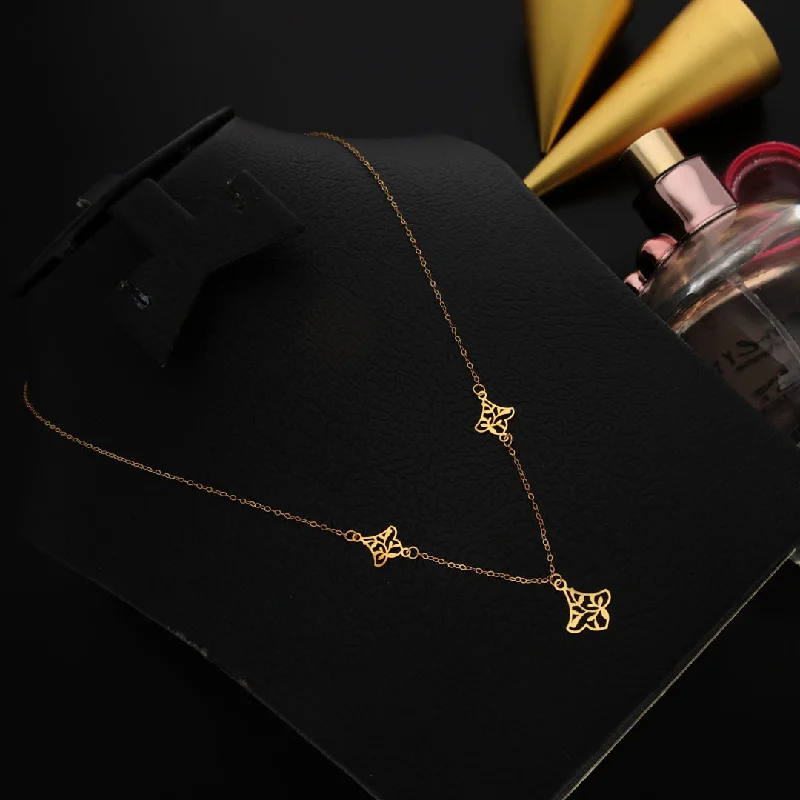 Ladies Fringe Necklaces -non-tarnish necklaces -Gold Classy Leaf Shaped Necklace 21KT - FKJNKL21KM9802