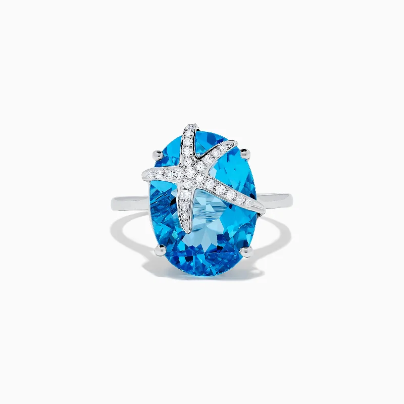 delicate women's rings -Seaside 14K Gold Blue Topaz and Diamond Starfish Ring, 13.74 TCW