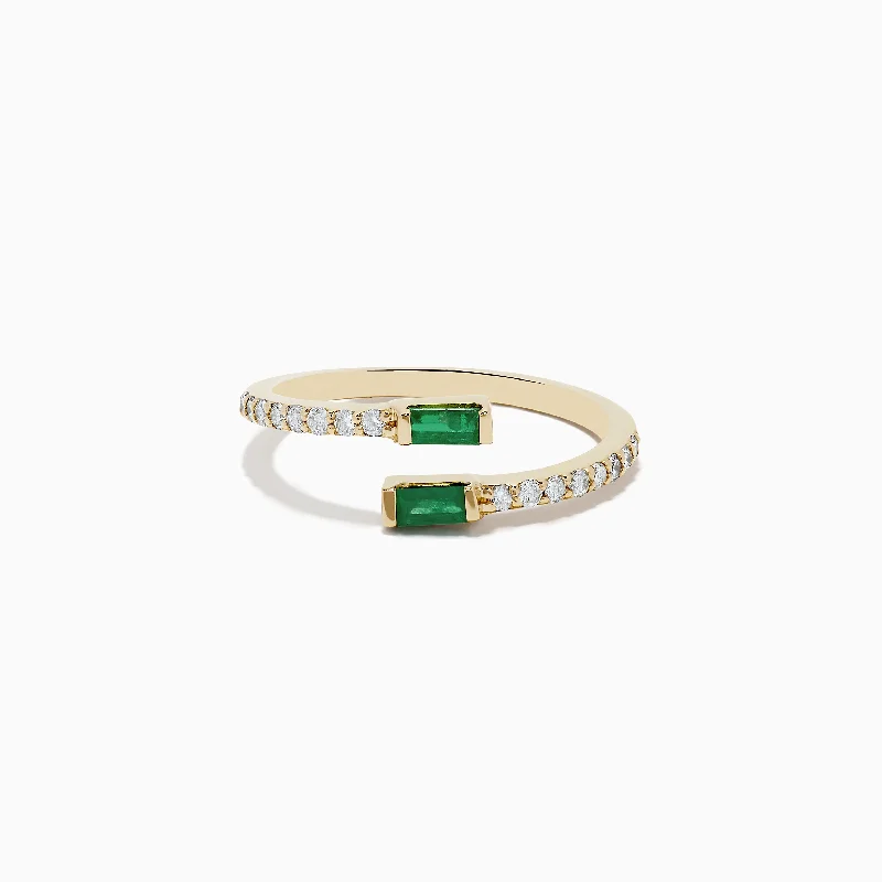 vintage women's rings -14K Yellow Gold Emerald and Diamond Bypass Ring