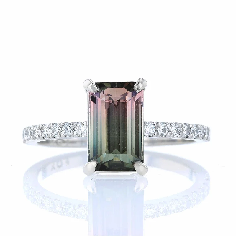 antique women's rings -Emerald Cut Watermelon Tourmaline Ring