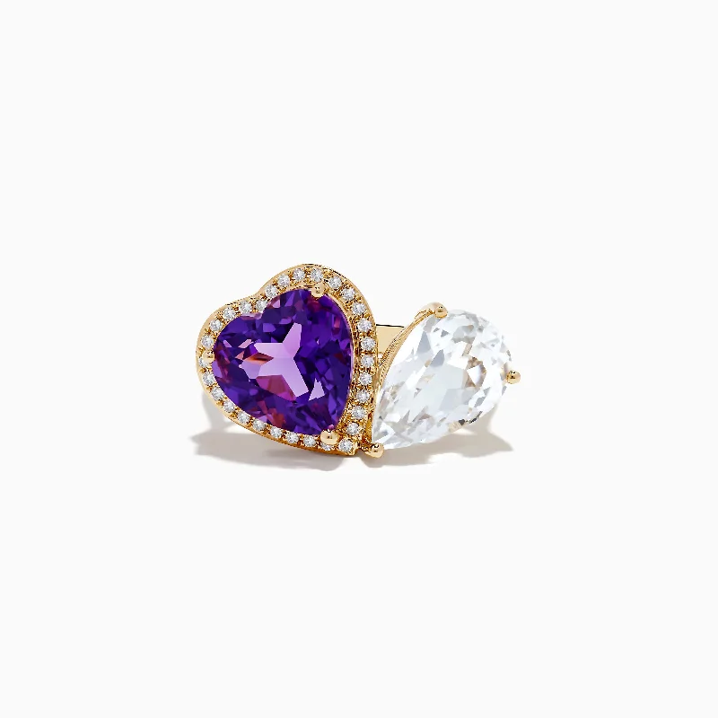 bohemian women's rings -14K Yellow Gold Amethyst, White Topaz, and Diamond Toi Et MoiRing