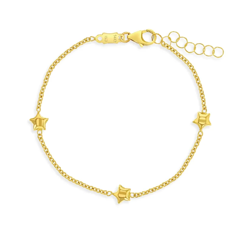 Ladies Bracelets with Scapolite-14k Gold Polished Puffed Stars Kids Bracelet