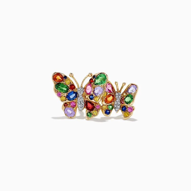 good luck women's rings -Watercolors 14K Gold Multi Sapphire and Diamond Butterfly Ring