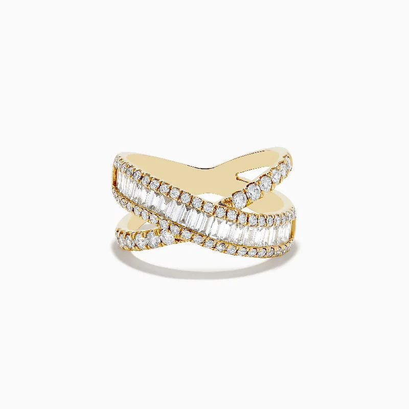 initial women's rings -D'Oro 14K Yellow Gold Diamond Crossover Ring 1.14 TCW