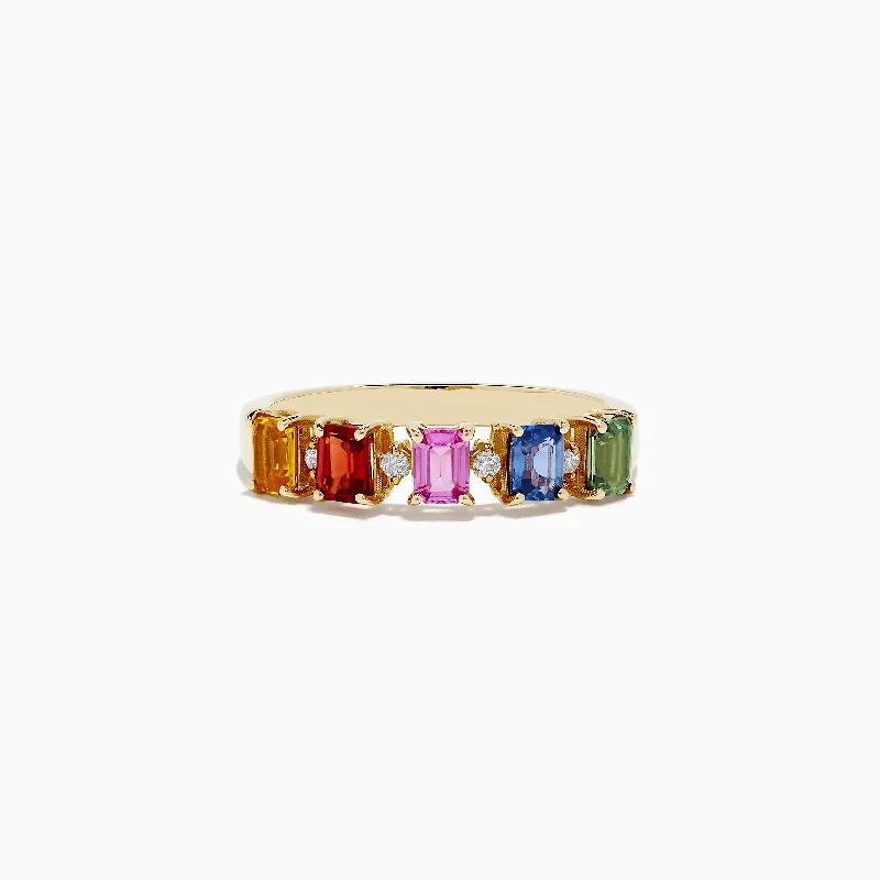 topaz women's rings -Watercolors 14K Yellow Gold Multi Sapphire and Diamond Ring, 1.30 TCW