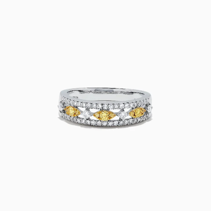 three-stone women's rings -Canare 14K White Gold Yellow and White Diamond Ring, 0.42 TCW