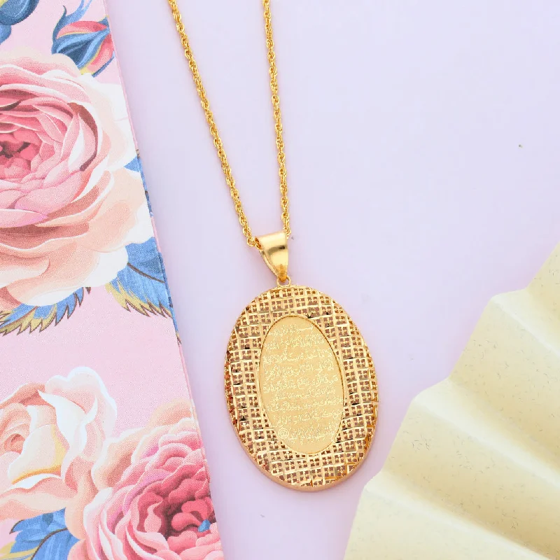 Ladies Mother’s Day Necklaces -trendy fashion necklaces -Gold Necklace (Chain Oval Shaped Ayatul Kursi Pendant) 21KT - FKJNKL21KM9621