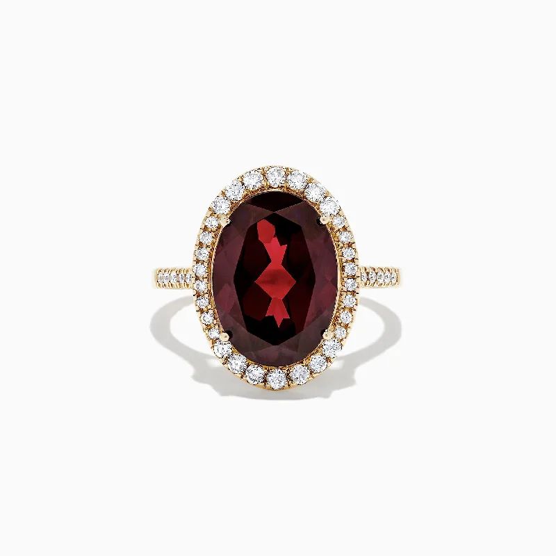 ethical women's rings -Bordeaux 14K Yellow Gold Garnet and Diamond Cocktail Ring, 7.78 TCW