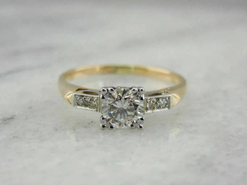 Retro Engagement Rings -Mid Century Diamond Illusion Head Engagement Ring, Vintage Engagement Ring