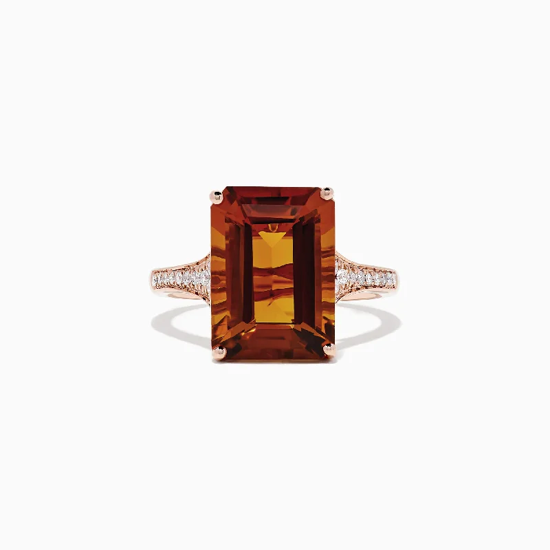 floral women's rings -Sunset 14K Rose Gold Citrine and Diamond Cocktail Ring, 7.01 TCW