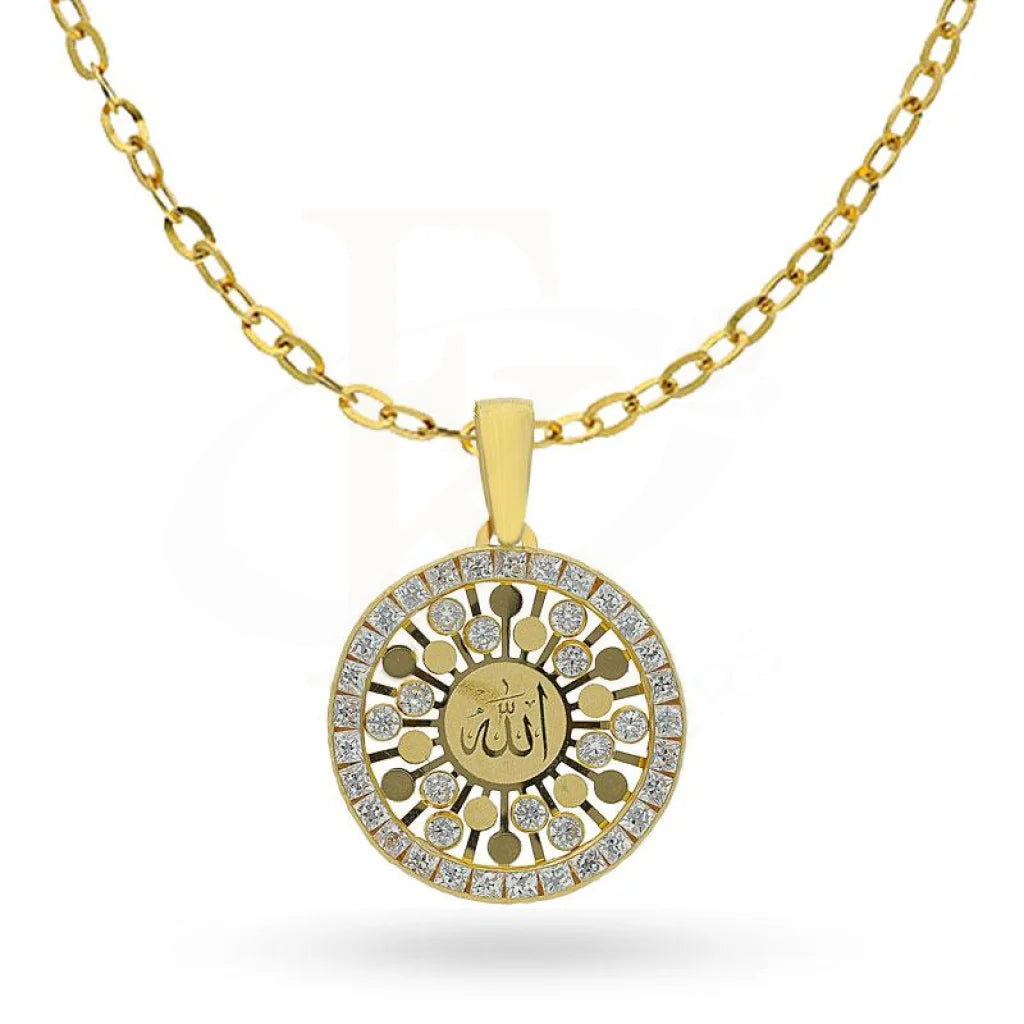 Ladies Mystical Necklaces -Cuban link necklaces for women -Gold Round Shaped Allah Necklace 18KT - FKJNKL1990