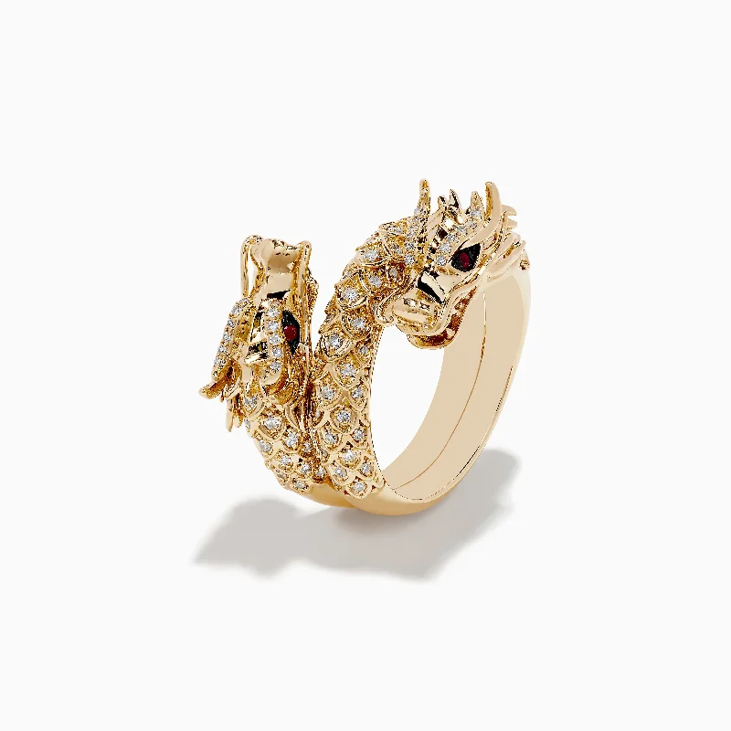 waterproof women's rings -Safari 14K Yellow Gold Ruby and Diamond Dragon Ring