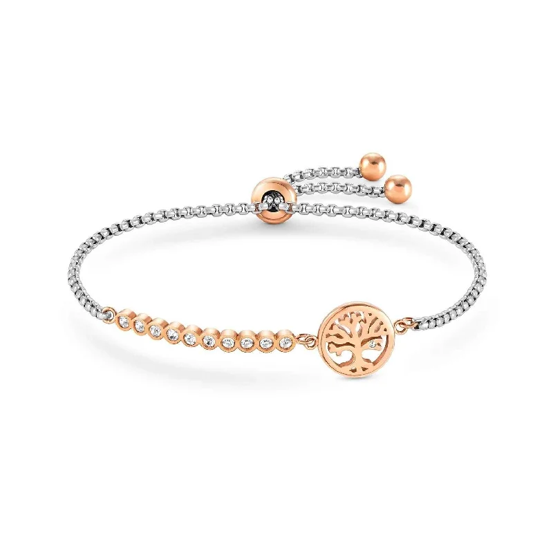 Ladies Bracelets Matte Finish-Nomination Milleluci Silver and Rose Gold Tree of Life Bracelet