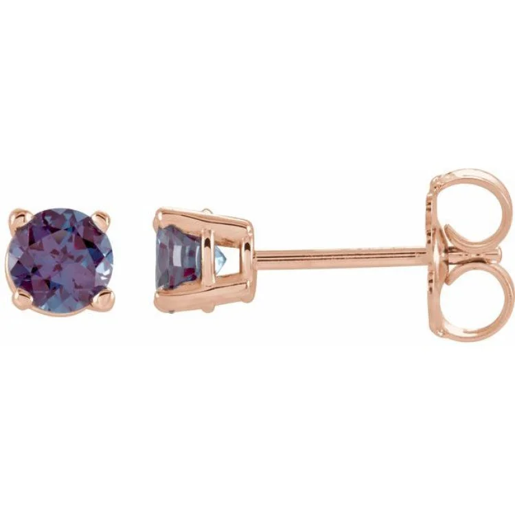 Ladies Sentimental Earrings -14K Rose 2.5 mm Lab-Grown Alexandrite Stud Earrings