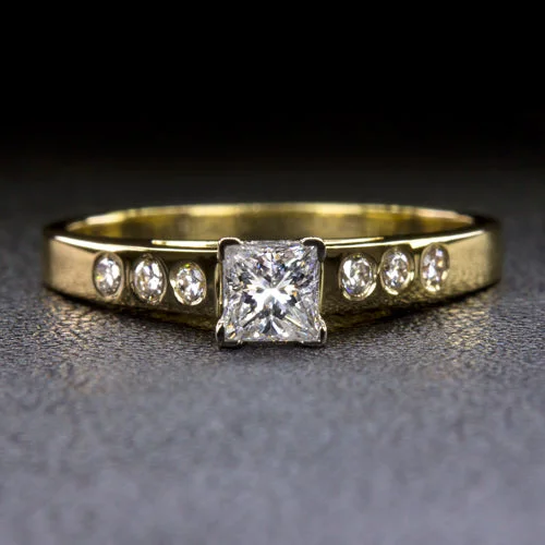 Stackable Engagement Rings -PRINCESS CUT DIAMOND ENGAGEMENT RING 14k YELLOW GOLD NATURAL FLUSH SET ACCENTS