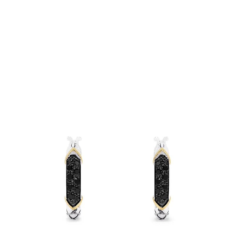 Ladies 14K Gold Earrings -925 Sterling Silver & 18K Yellow Gold Black Diamond Earrings, 0.45 TCW