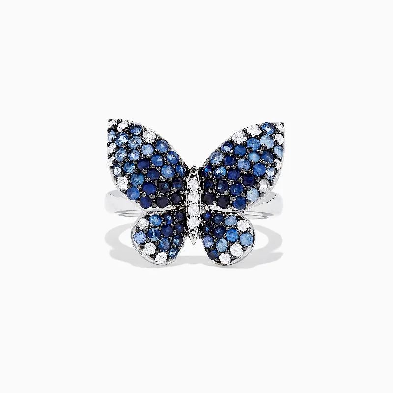 lucky charm women's rings -Nature Sterling Silver Blue Sapphire Splash Butterfly Ring, 1.70 TCW