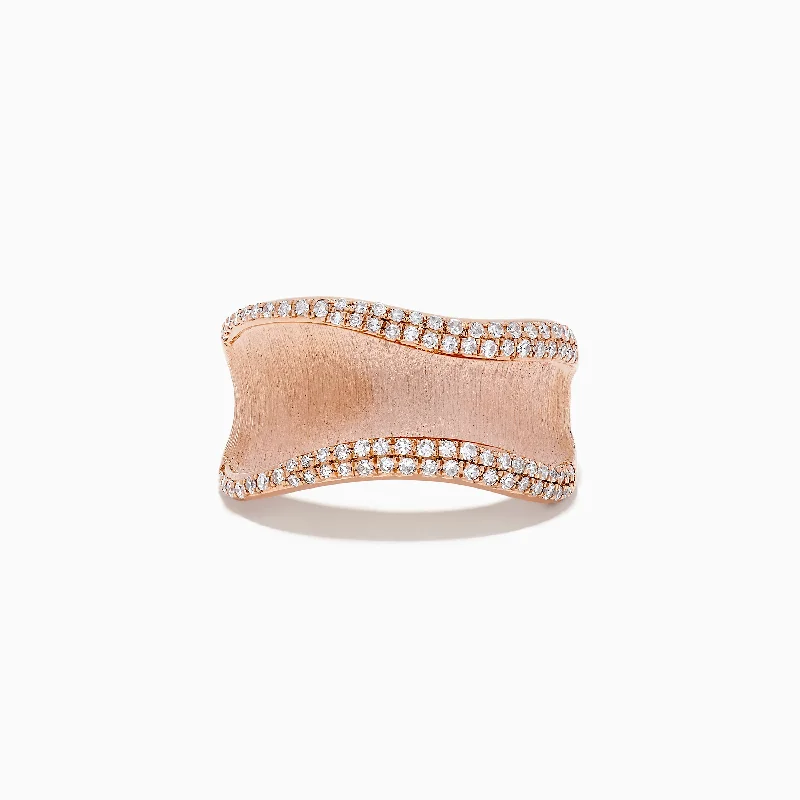 casual women's rings -Pave Rose 14k Textured Rose Gold Diamond Ring