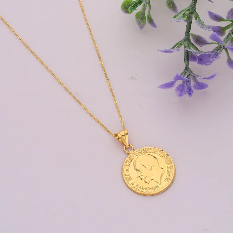 Ladies Handmade Necklaces -name necklaces for women -Gold Necklace (Chain Coin Shaped Pendant) 21KT - FKJNKL21KM9608