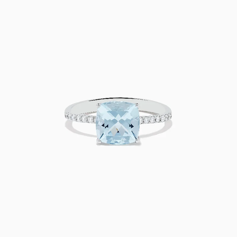 round-cut women's rings -Aquarius 14K White Gold Aquamarine and Diamond Ring