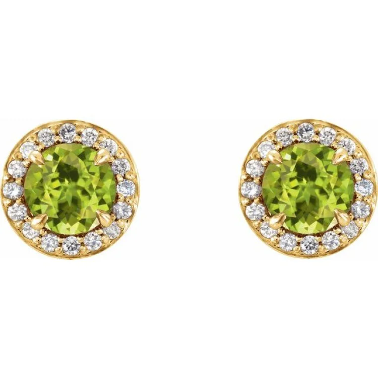 Ladies Fall Earrings -14K Yellow 4.5 mm Natural Peridot & 1/6 CTW Natural Diamond Earrings