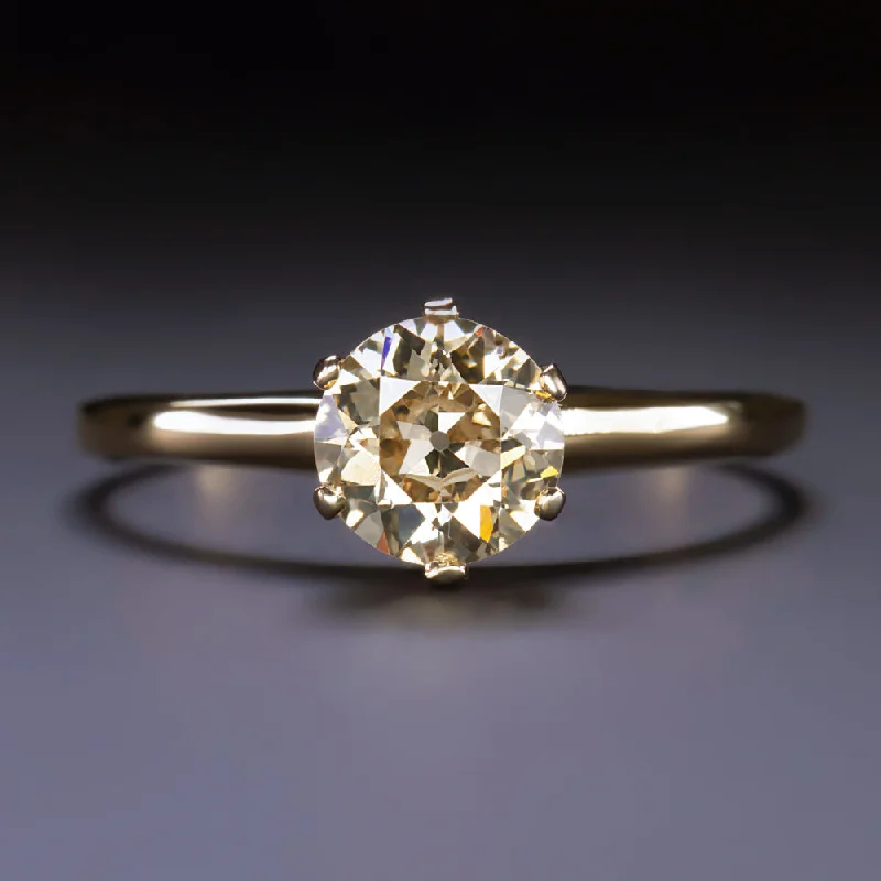 Celestial Engagement Rings -2/3ct OLD EUROPEAN CUT DIAMOND SOLITAIRE ENGAGEMENT RING CHAMPAGNE YELLOW GOLD