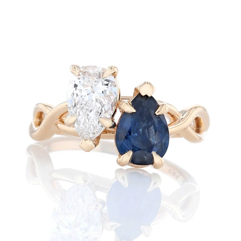 platinum women's rings -Pear Shaped Sapphire & Diamond Twist Toi Et Moi Ring