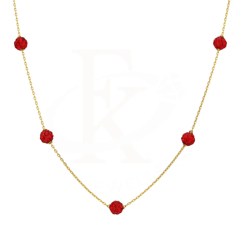 Ladies Energy Necklaces -bridal pearl necklaces -Gold Ruby Zirconia Ball Shaped Necklace 21KT - FKJNKL21K2876