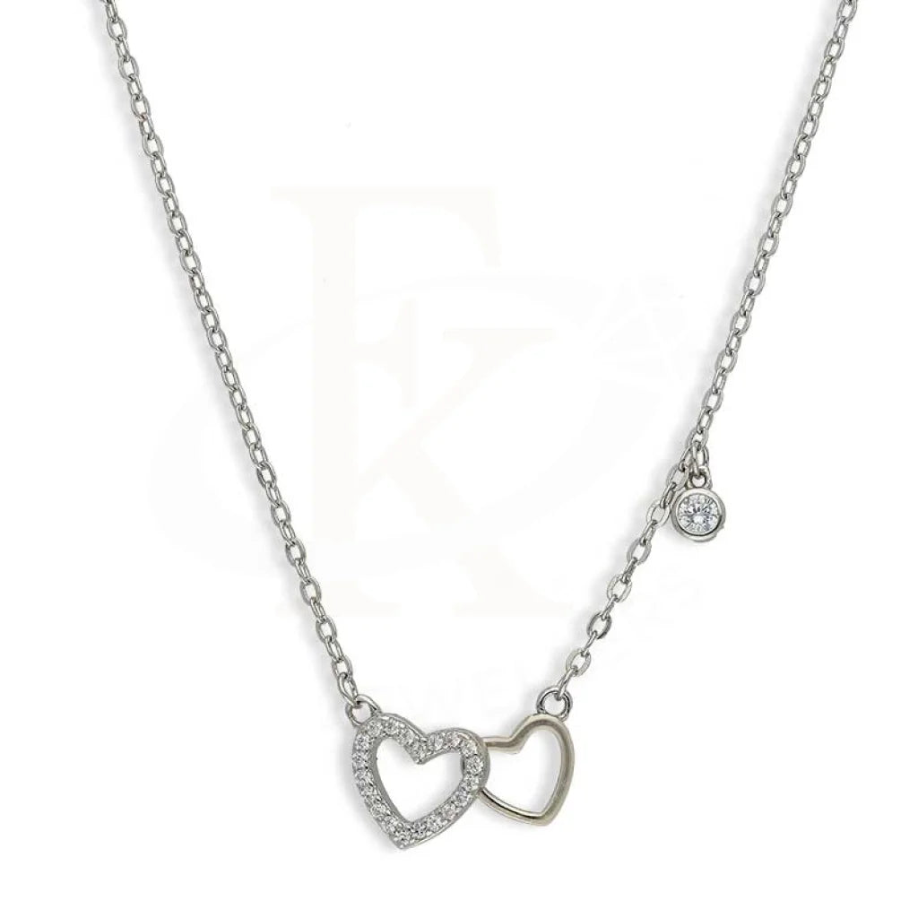 Ladies Travel Necklaces -art deco necklaces for women -Sterling Silver 925 Twin Hearts Necklace - FKJNKLSL3023