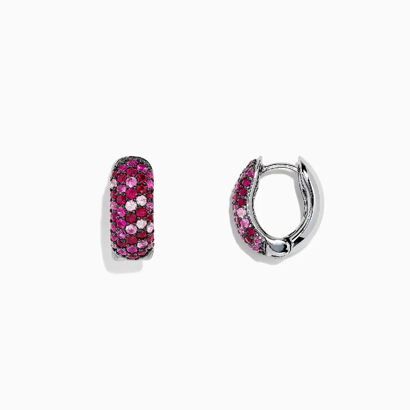 Ladies Harmony Earrings -925 Sterling Silver Pink Sapphire Splash Hoop Earrings, 2.15 TCW