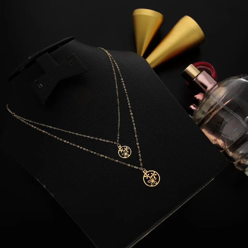 Ladies Handmade Necklaces -mother-daughter necklaces -Gold Layered Necklace (Chain With Hollow Round Flower Shaped Pendant) 21KT - FKJNKL21KM9775