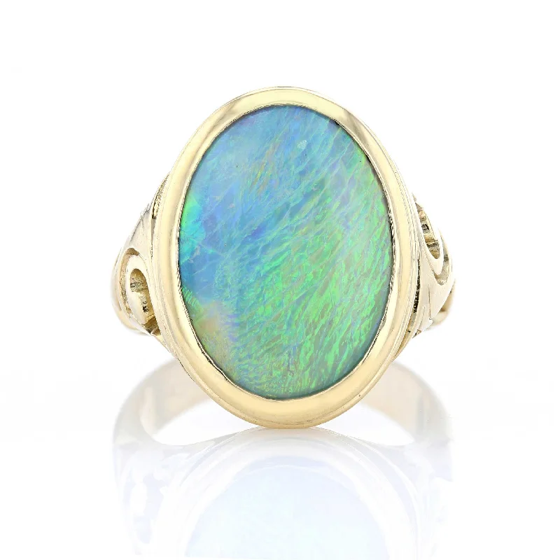 open-ended women's rings -Filigree Oval Opal Ring