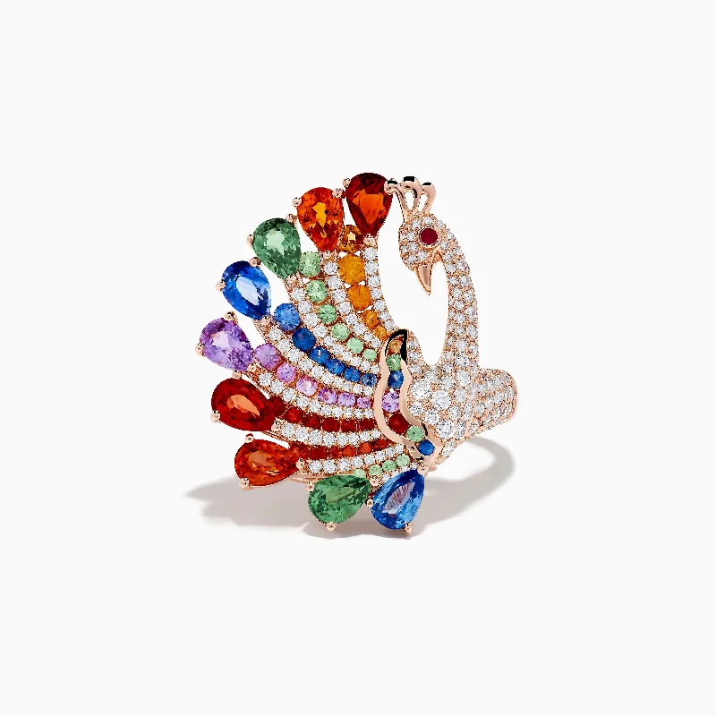 oval-cut women's rings -Safari 14K Rose Gold Multi Sapphire Peacock Ring