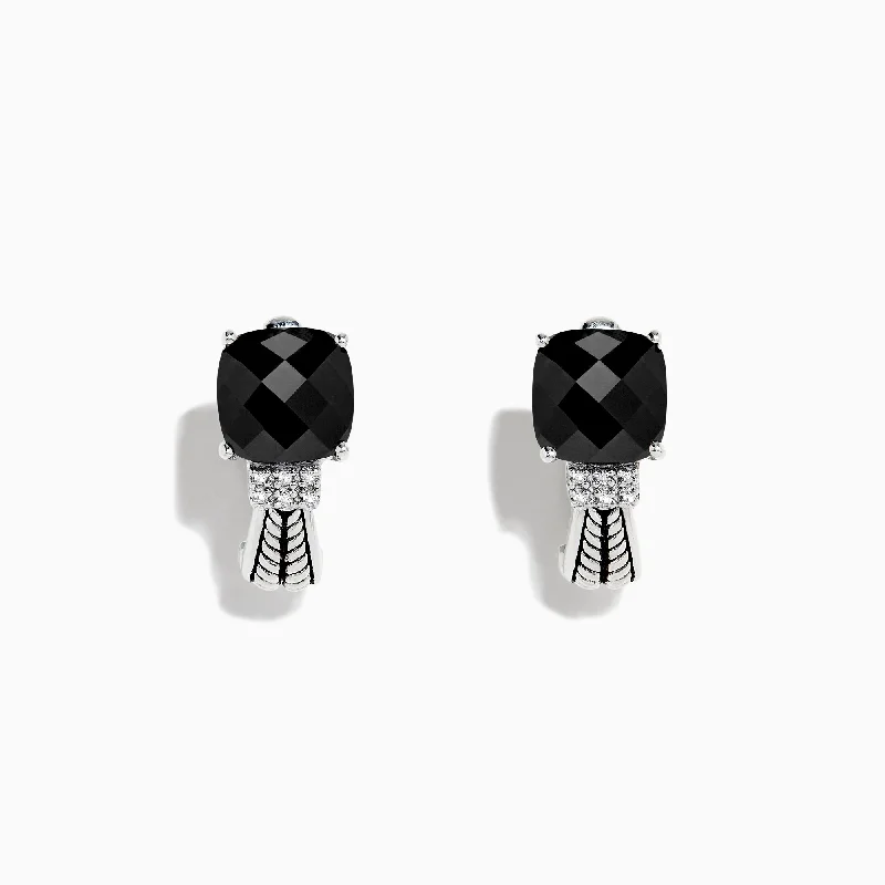 Ladies Hope Earrings -925 Sterling Silver Onyx and Diamond Earrings, 3.49 TCW