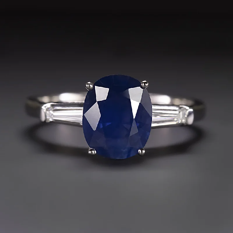 White Gold Engagement Rings -1.83ct SAPPHIRE DIAMOND PLATINUM RING ROYAL BLUE OVAL SHAPE ENGAGEMENT COCKTAIL