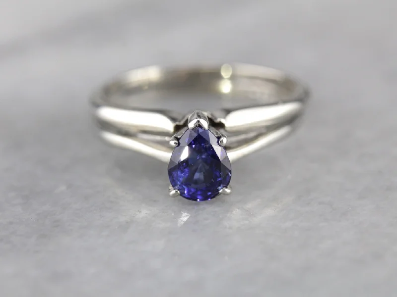 Fashion Engagement Rings -Pear Cut Sapphire Solitaire Engagement Ring