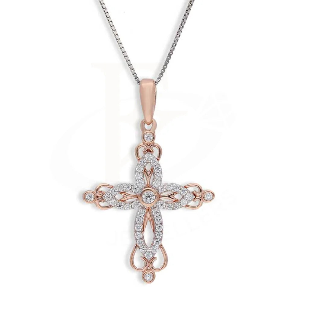 Ladies Party Necklaces -moon and stars necklaces -Sterling Silver 925 Rose Gold Plated Necklace (Chain with Cross Pendant) - FKJNKLSL3005