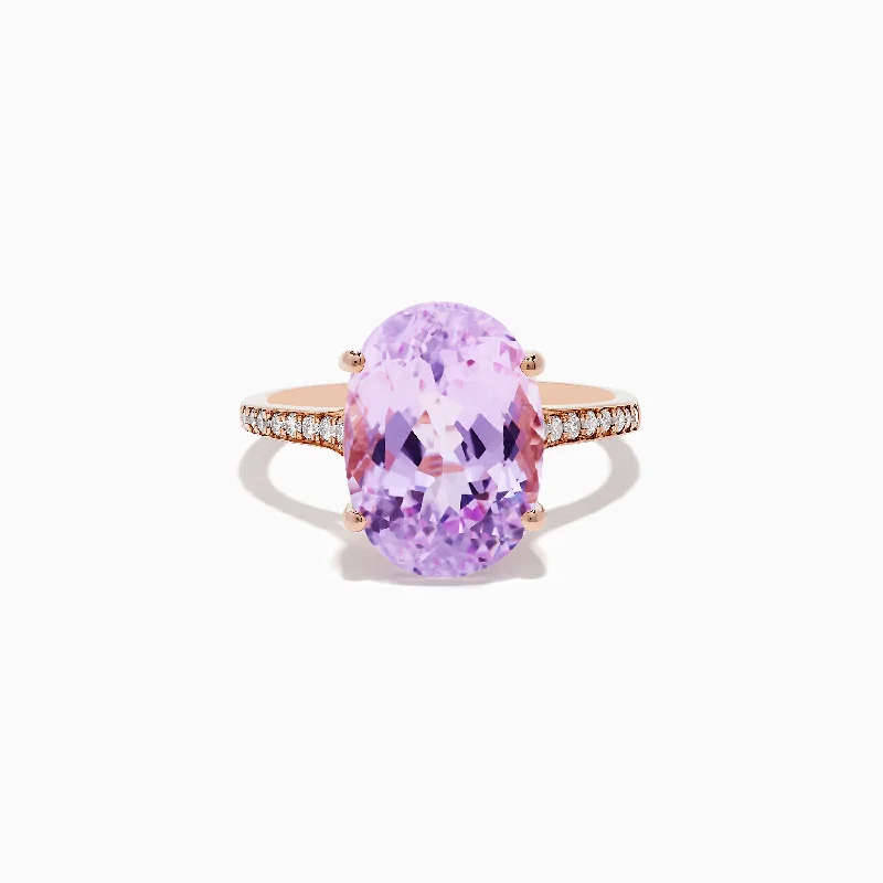 princess-cut women's rings -14K Rose Gold Kunzite and Diamond Ring