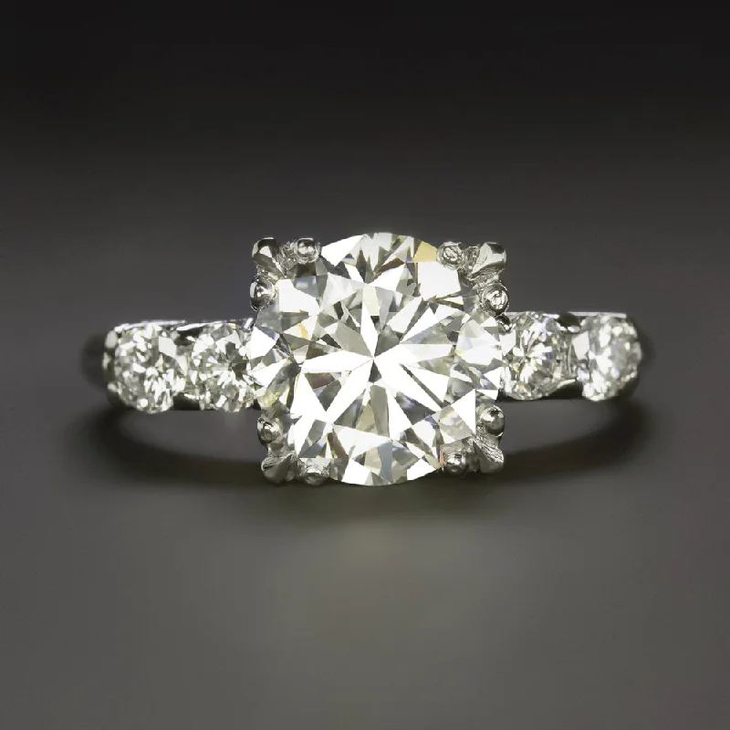 Domed Engagement Rings -2.85ct VINTAGE DIAMOND ENGAGEMENT RING GIA CERTIFIED PLATINUM ROUND CUT NATURAL