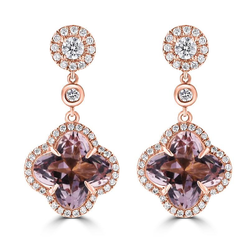 Ladies Crystal Earrings -18KT ROSE GOLD  8.20 CTW MORGANITE & 0.95 CTW DIAMOND DROP EARRINGS