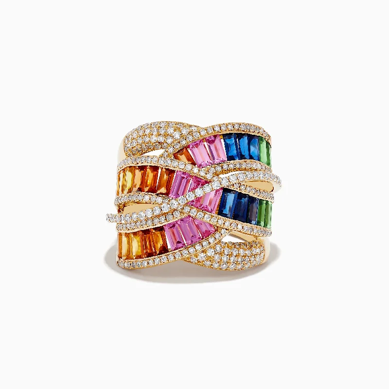 platinum women's rings -Watercolors 14K Gold Multi Sapphire & Diamond Crossover Ring