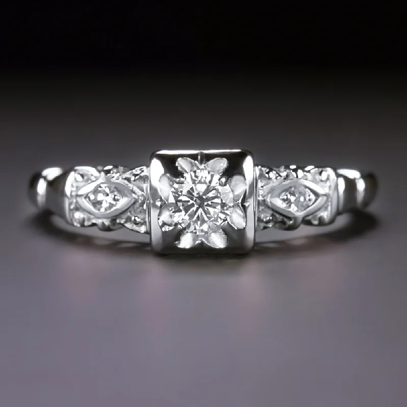 Sparkly Engagement Rings -VINTAGE DIAMOND ENGAGEMENT RING MID CENTURY ILLUSION CLASSIC WHITE GOLD 0.20ct