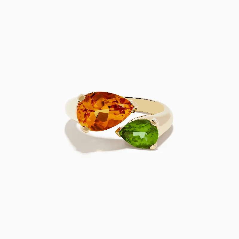 sapphire women's rings -14k Yellow Gold Citrine and Peridot Toi Et Moi Ring